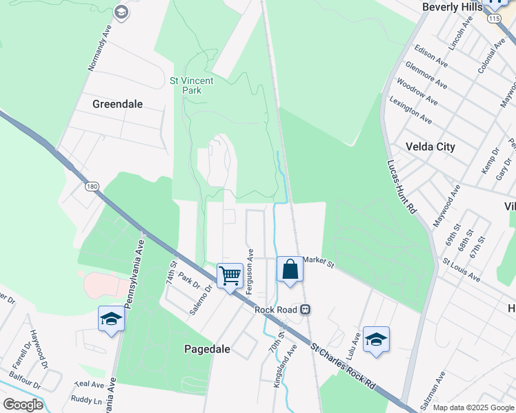 map of restaurants, bars, coffee shops, grocery stores, and more near 7109 Curtis Avenue in St. Louis