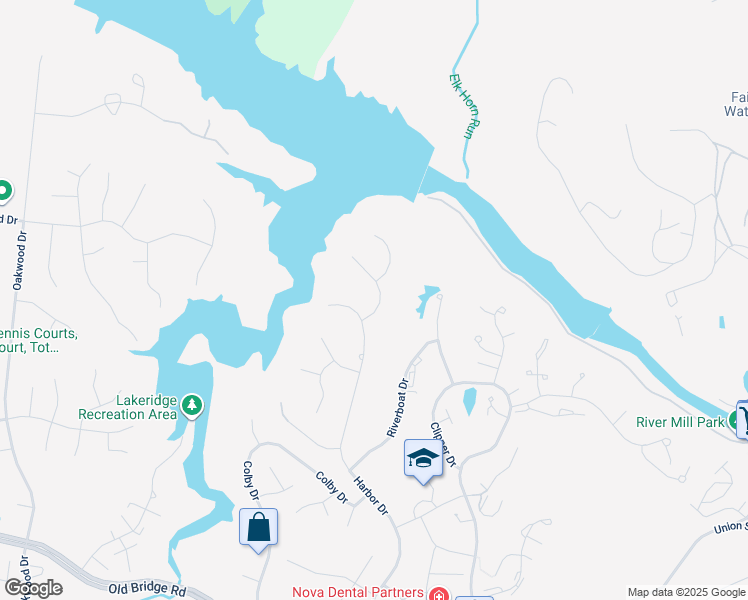 map of restaurants, bars, coffee shops, grocery stores, and more near 12104 Park Shore Court in Woodbridge