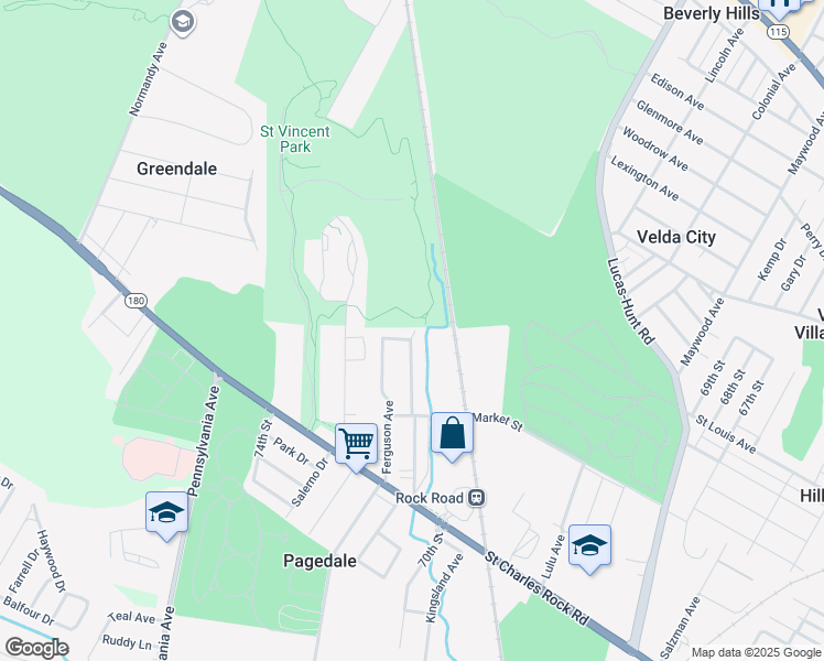 map of restaurants, bars, coffee shops, grocery stores, and more near 7109 Curtis Avenue in St. Louis