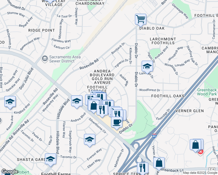 map of restaurants, bars, coffee shops, grocery stores, and more near 6902 Loheit Way in Sacramento