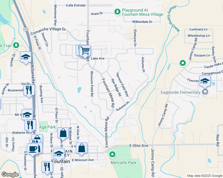 map of restaurants, bars, coffee shops, grocery stores, and more near 508 Harvest Moon Road in Fountain