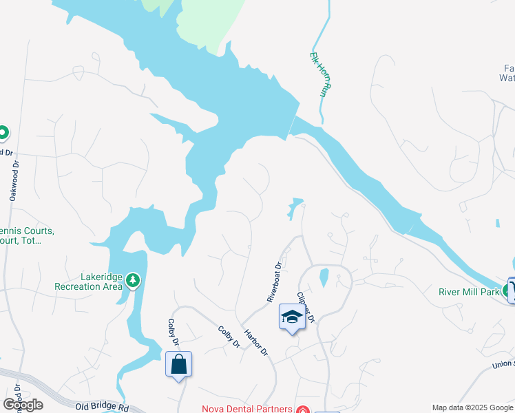 map of restaurants, bars, coffee shops, grocery stores, and more near 12104 Park Shore Court in Woodbridge