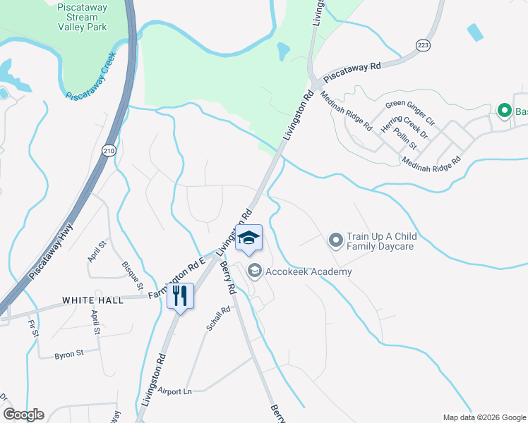 map of restaurants, bars, coffee shops, grocery stores, and more near 14320 Livingston Road in Accokeek