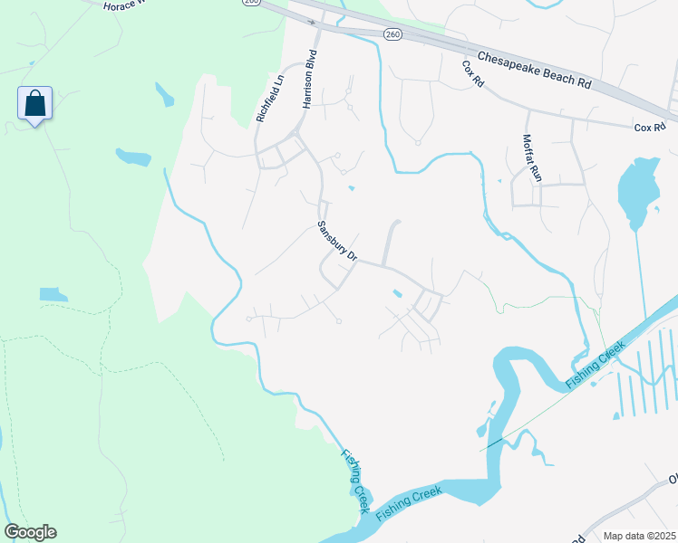 map of restaurants, bars, coffee shops, grocery stores, and more near 2308 Cardinal Way in Chesapeake Beach