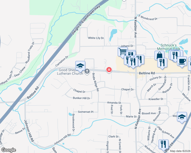 map of restaurants, bars, coffee shops, grocery stores, and more near 5 Lexington Court in Collinsville