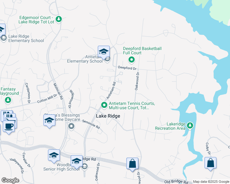 map of restaurants, bars, coffee shops, grocery stores, and more near 2896 Madeira Court in Woodbridge