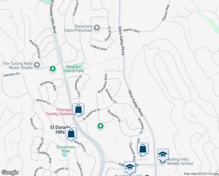 map of restaurants, bars, coffee shops, grocery stores, and more near 1242 Busselton Way in El Dorado Hills
