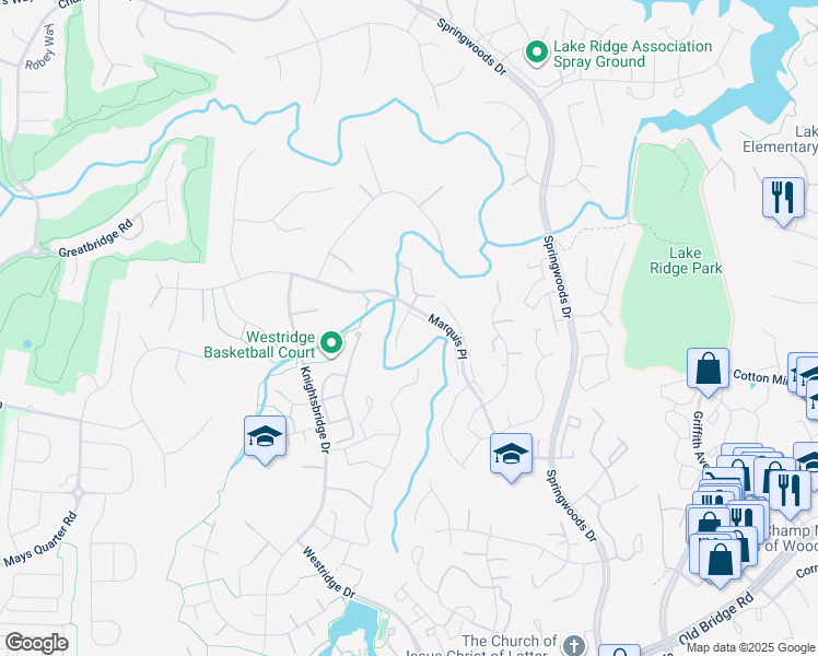 map of restaurants, bars, coffee shops, grocery stores, and more near 12617 Monarch Court in Woodbridge
