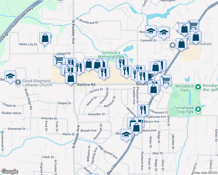 map of restaurants, bars, coffee shops, grocery stores, and more near 705 Victory Drive in Collinsville