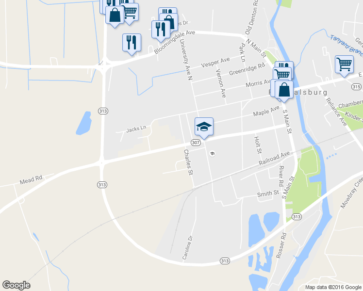 map of restaurants, bars, coffee shops, grocery stores, and more near 600 Academy Avenue in Federalsburg