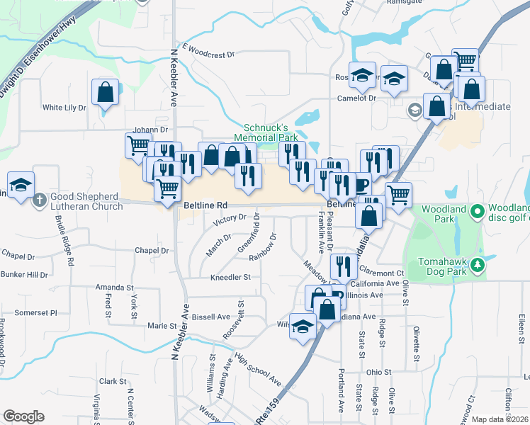 map of restaurants, bars, coffee shops, grocery stores, and more near 705 Victory Drive in Collinsville