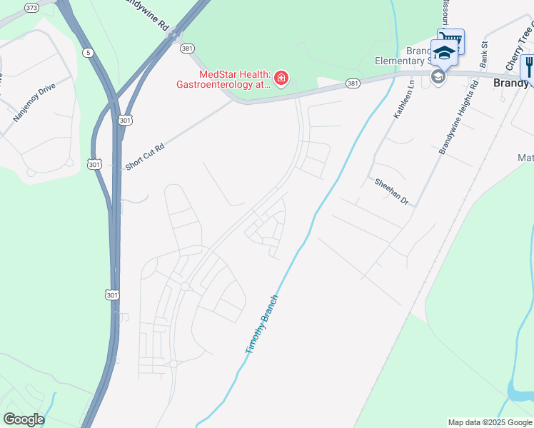 map of restaurants, bars, coffee shops, grocery stores, and more near 14427 Hunts Farm Road in Brandywine