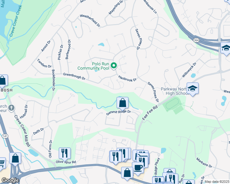 map of restaurants, bars, coffee shops, grocery stores, and more near 2009 King Arthur Court in St. Louis