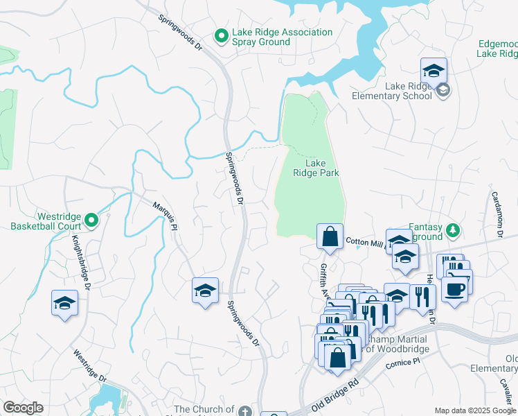 map of restaurants, bars, coffee shops, grocery stores, and more near 12040 Stallion Court in Woodbridge