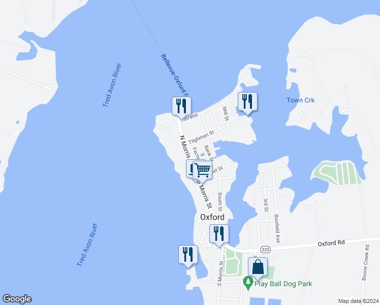 map of restaurants, bars, coffee shops, grocery stores, and more near 212 North Morris Street in Oxford