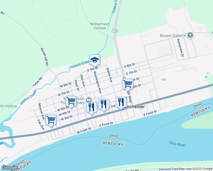 map of restaurants, bars, coffee shops, grocery stores, and more near 311 East 6th Street in Manchester
