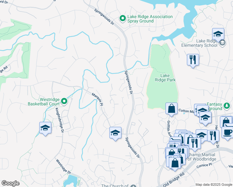 map of restaurants, bars, coffee shops, grocery stores, and more near 12187 Dapple Gray Court in Woodbridge