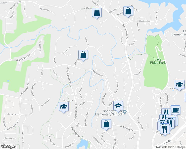 map of restaurants, bars, coffee shops, grocery stores, and more near 12610 Monarch Court in Woodbridge