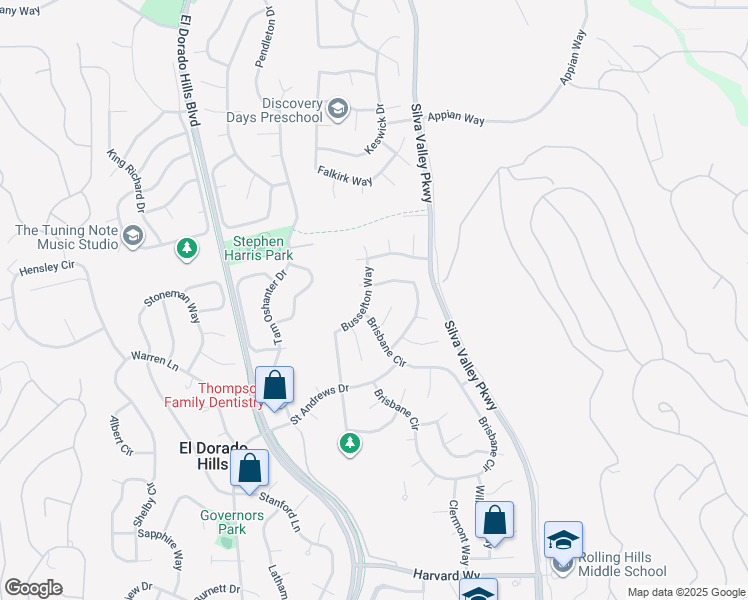 map of restaurants, bars, coffee shops, grocery stores, and more near 1242 Busselton Way in El Dorado Hills