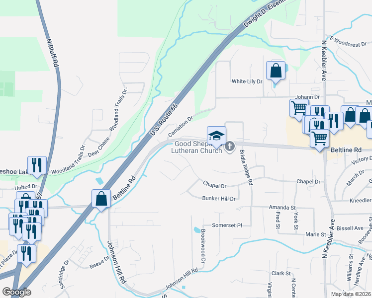 map of restaurants, bars, coffee shops, grocery stores, and more near 97 Eagle Creek in Collinsville