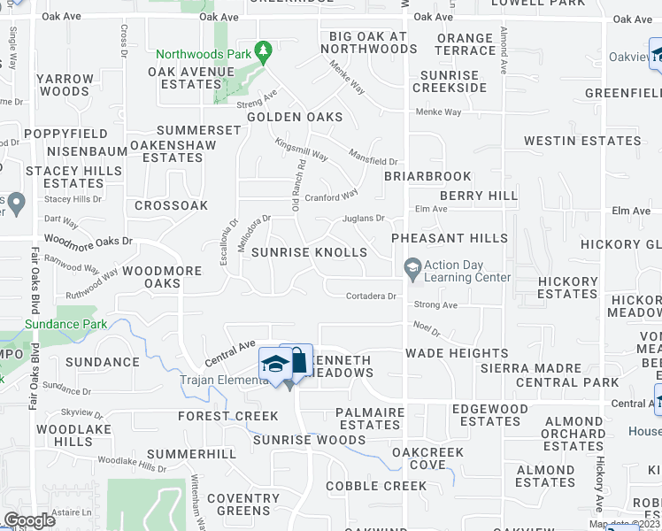 map of restaurants, bars, coffee shops, grocery stores, and more near 8426 Ortiz Court in Orangevale
