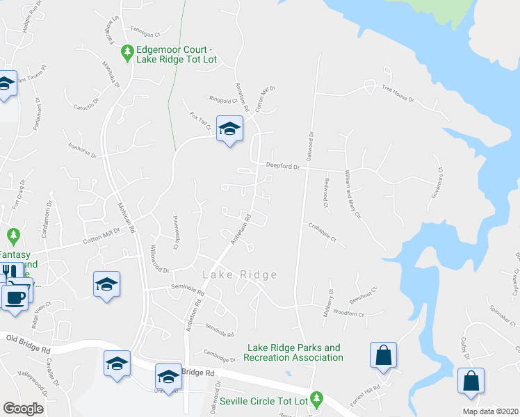 map of restaurants, bars, coffee shops, grocery stores, and more near 2819 Madeira Ct in Woodbridge