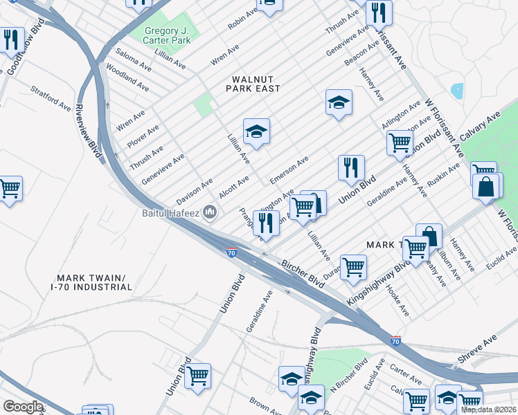 map of restaurants, bars, coffee shops, grocery stores, and more near 4927 Arlington Avenue in St. Louis