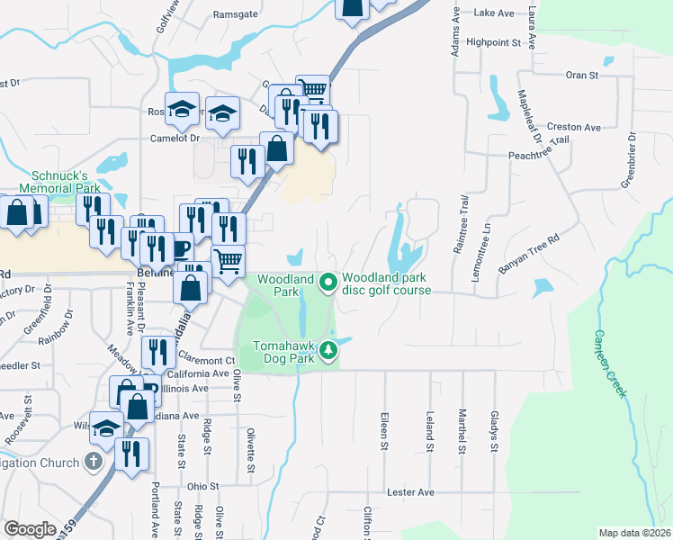 map of restaurants, bars, coffee shops, grocery stores, and more near 222 Pine Lake Road in Collinsville