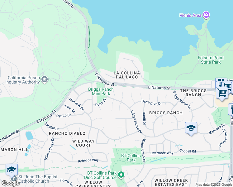map of restaurants, bars, coffee shops, grocery stores, and more near 104 Strouse Court in Folsom