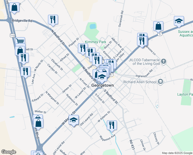 map of restaurants, bars, coffee shops, grocery stores, and more near in Georgetown