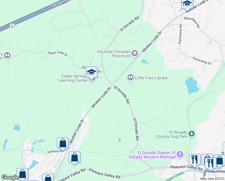 map of restaurants, bars, coffee shops, grocery stores, and more near 4420 El Dorado Road in Placerville
