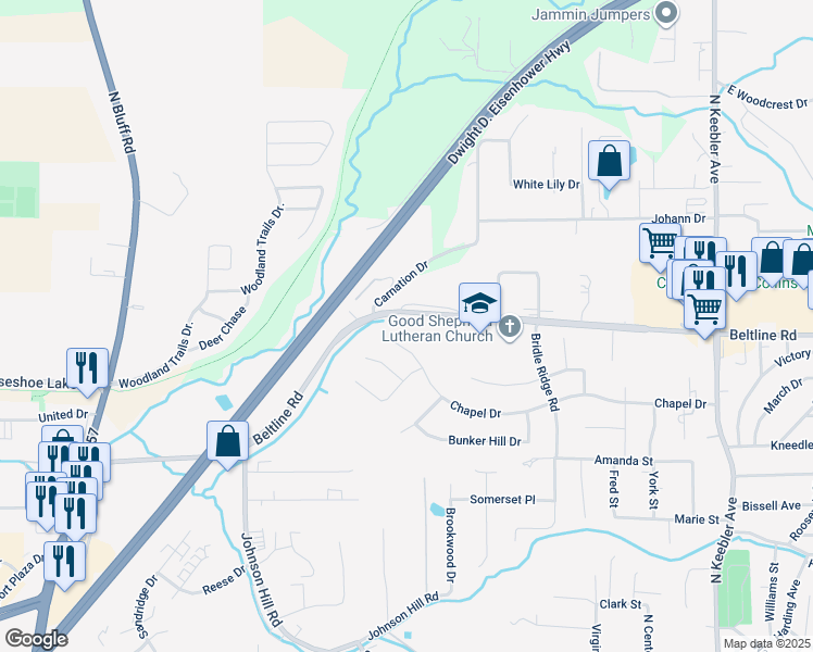 map of restaurants, bars, coffee shops, grocery stores, and more near 97 Eagle Creek in Collinsville