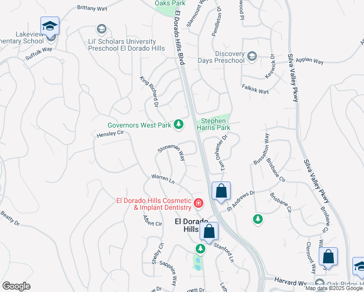 map of restaurants, bars, coffee shops, grocery stores, and more near 2966 Richardson Circle in El Dorado Hills