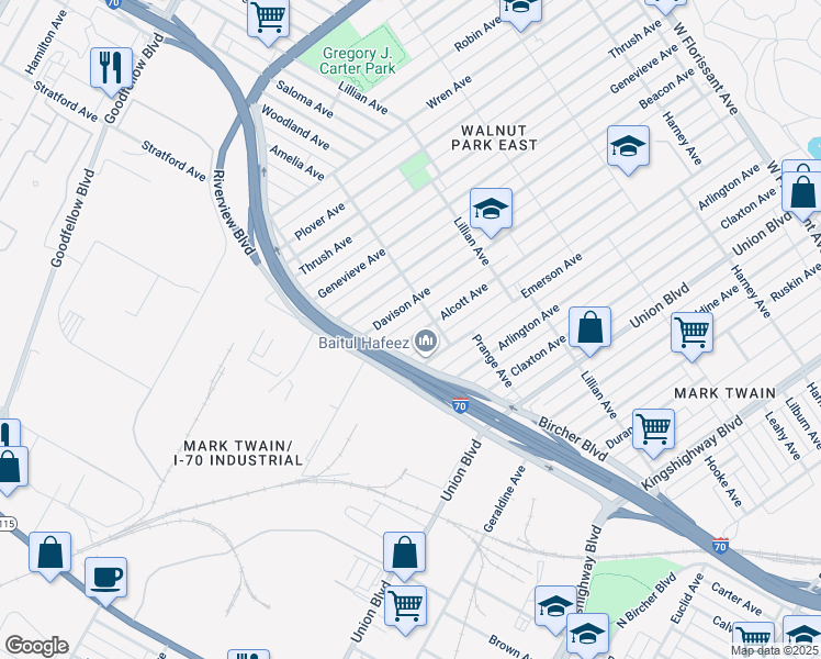 map of restaurants, bars, coffee shops, grocery stores, and more near 4535 Alcott Avenue in St. Louis