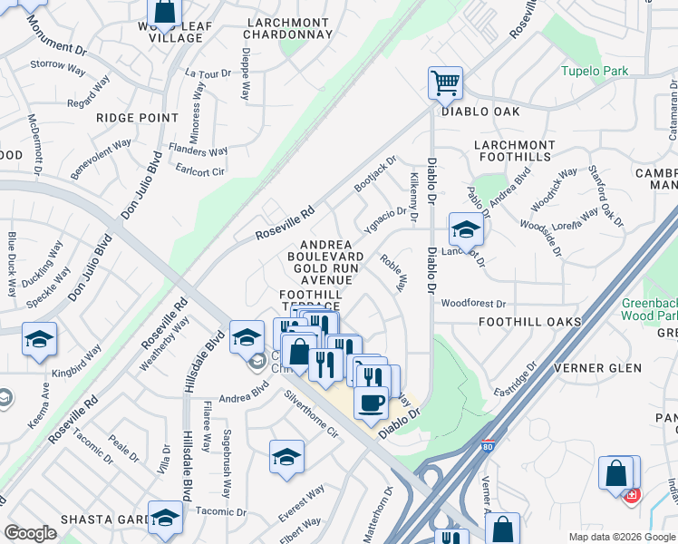 map of restaurants, bars, coffee shops, grocery stores, and more near 6902 Loheit Way in Sacramento