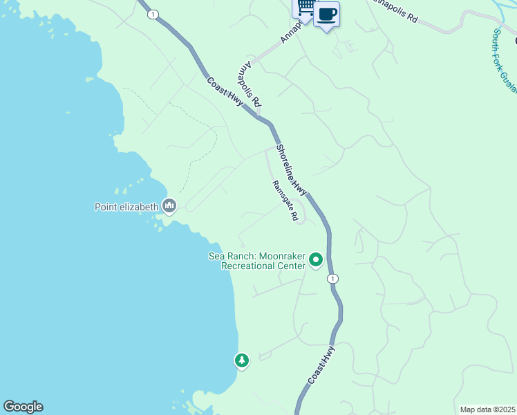 map of restaurants, bars, coffee shops, grocery stores, and more near 135 Shepherds Close in Sea Ranch