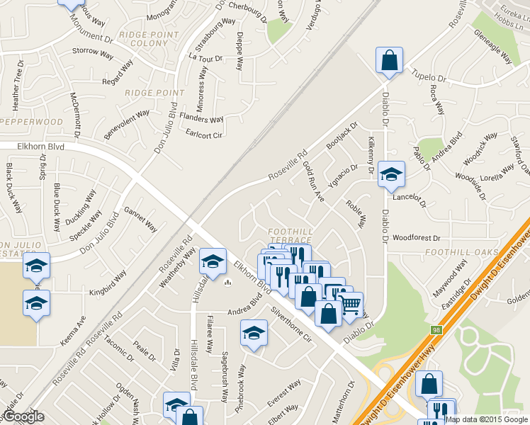 map of restaurants, bars, coffee shops, grocery stores, and more near 5134 Karm Way in Sacramento