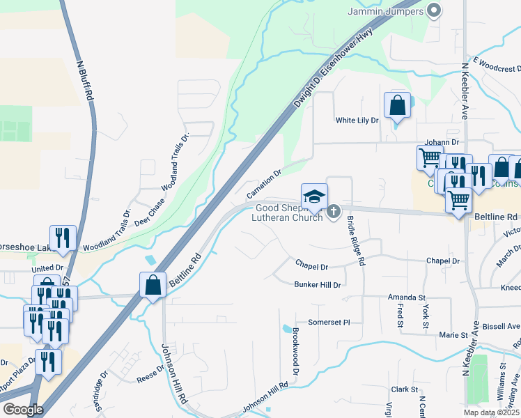 map of restaurants, bars, coffee shops, grocery stores, and more near 97 Eagle Creek in Collinsville
