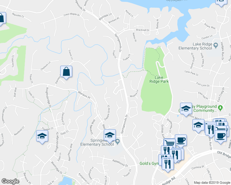 map of restaurants, bars, coffee shops, grocery stores, and more near 12149 Salemtown Drive in Woodbridge
