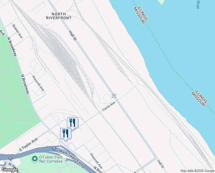 map of restaurants, bars, coffee shops, grocery stores, and more near Hall Street in St. Louis