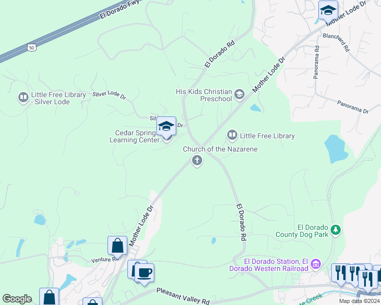 map of restaurants, bars, coffee shops, grocery stores, and more near 4420 El Dorado Road in Placerville