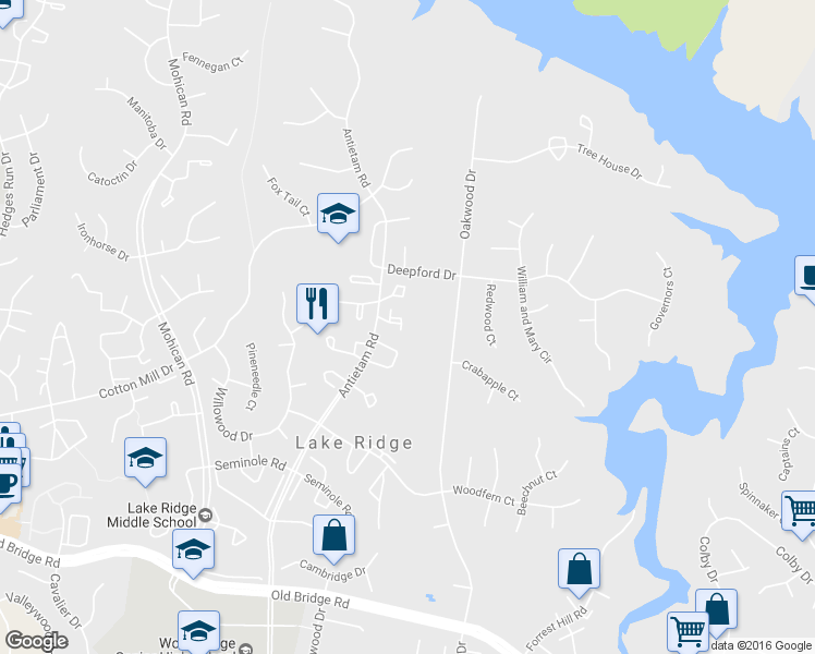 map of restaurants, bars, coffee shops, grocery stores, and more near 2785 Marsala Court in Woodbridge