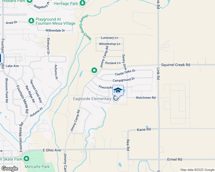 map of restaurants, bars, coffee shops, grocery stores, and more near 7864 Firecracker Trail in Fountain