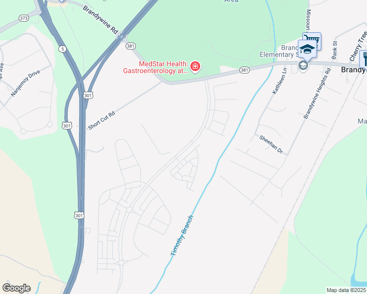 map of restaurants, bars, coffee shops, grocery stores, and more near 14512 Grace Kellen Avenue in Brandywine