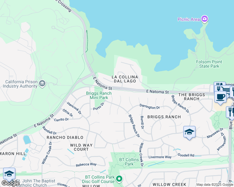 map of restaurants, bars, coffee shops, grocery stores, and more near 104 Strouse Court in Folsom