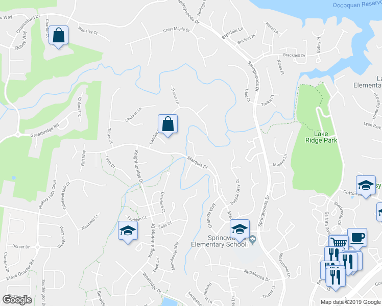 map of restaurants, bars, coffee shops, grocery stores, and more near 3955 Pepperidge Court in Woodbridge