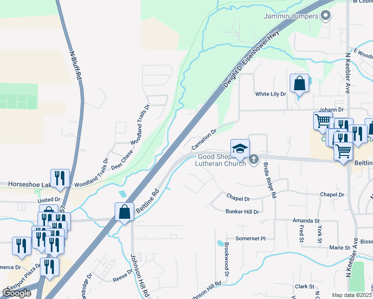 map of restaurants, bars, coffee shops, grocery stores, and more near 102 Woodhenge Drive in Collinsville