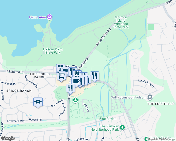 map of restaurants, bars, coffee shops, grocery stores, and more near 1574 Ballou Circle in Folsom