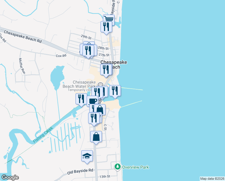 map of restaurants, bars, coffee shops, grocery stores, and more near 8066 Windward Key Drive in Chesapeake Beach