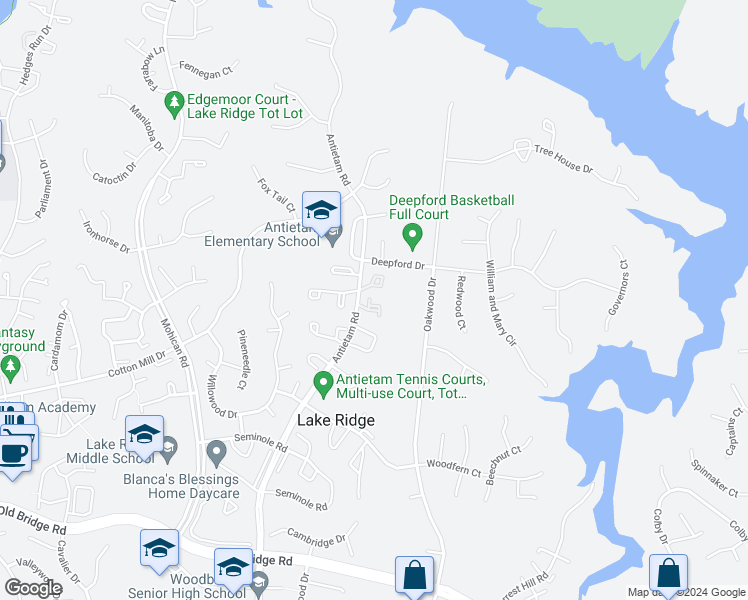 map of restaurants, bars, coffee shops, grocery stores, and more near 2744 Marsala Court in Woodbridge